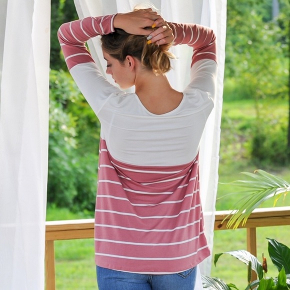 Vine & Love Pink Striped Twist Front Tee S M L - Picture 7 of 11
